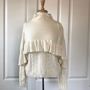 Cotton poly sweater with ruffles
